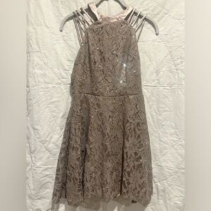Womens B Darlin Size 3/4 Gold Sparkly Glitter Lace Racerback Cocktail Dress